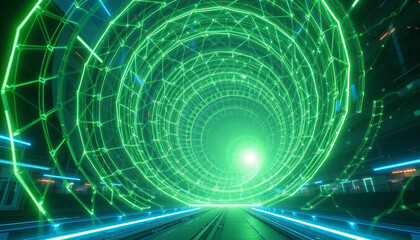 Fototapeta premium Futuristic Green Digital Vortex with Glowing Energy