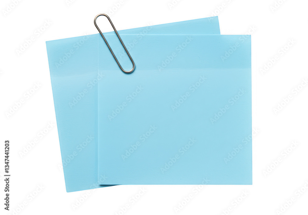 Poster two sticky notes with a silver paperclip attached isolate on transparent background