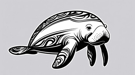 Manatee Silhouette in Tribal Art Style