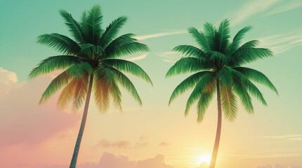 Tropical Palm Trees with Warm Sunset Glow