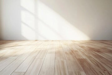 Empty Room with Wooden Floor and Sun Light Shining on Wall