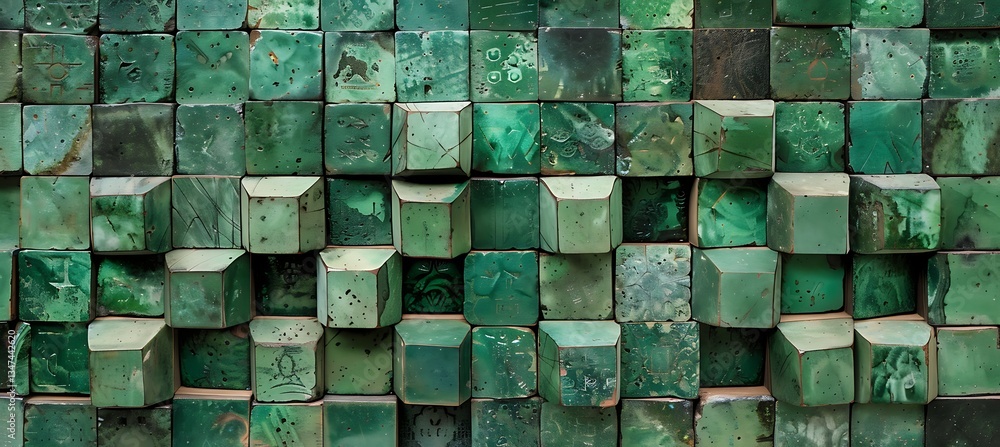 Poster background featuring a rhombus grid with alternating shades of emerald and jade – empty template for