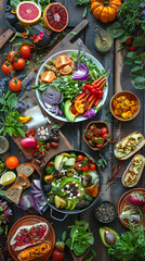 Fototapeta premium A Hearty and Healthy Feast: Feast Your Eyes on a Spectacular Veg Food Spread