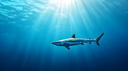 Naklejka premium Underwater Shark Sunlit Photo