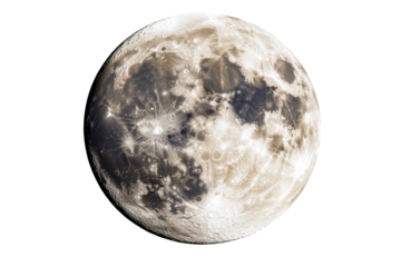 Detailed moon illustration showing craters and highlands, cut out transparent