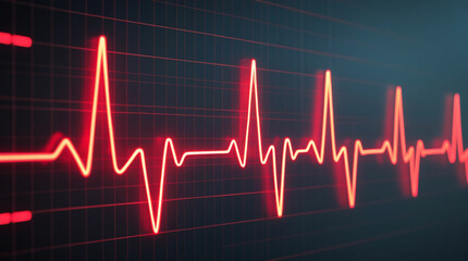 Red Glowing ECG Heartbeat Line on Dark Grid Background