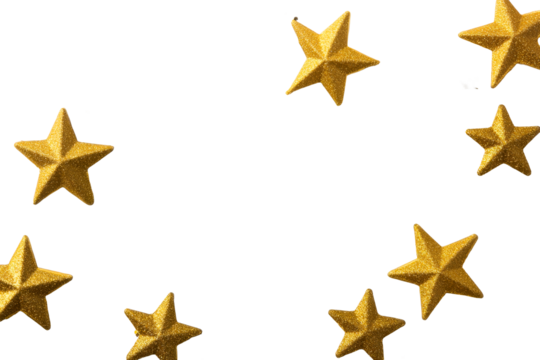 Gold star ornament arrangement on black background, cut out transparent - Powered by Adobe