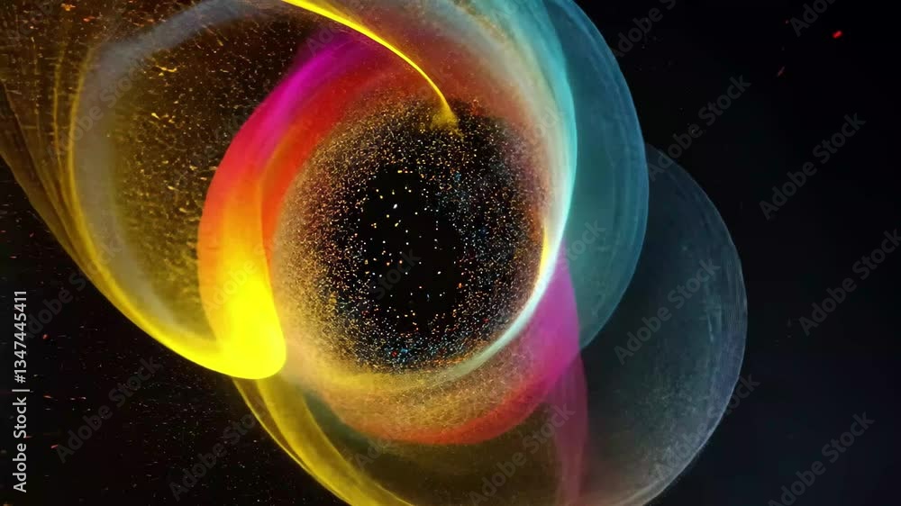 Fototapete Colorful abstract particles gracefully interact in a mesmerizing display of light and motion, 4K Abstract colorful particles dance around the frame CGI
