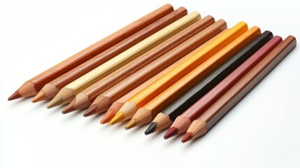 Fototapeta premium Collection of Brown Colored Pencils on White Background