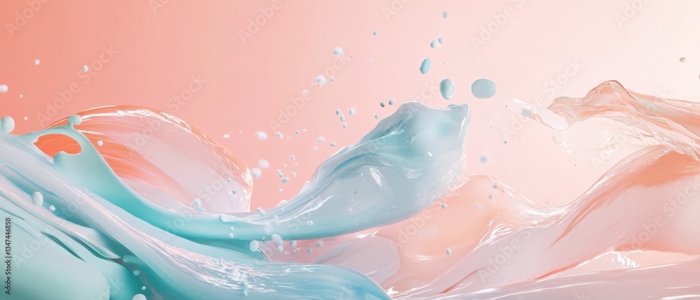 Poster abstract pastel color paint splash with liquid motion and fluid dynamics on a soft pink background c