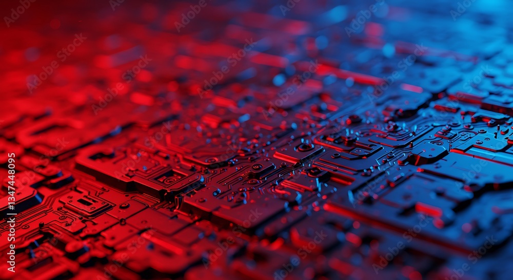 Aufkleber illuminated circuit board futuristic cyberpunk style close-up macro tech