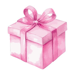 Obraz premium Pink box with a ribbon on top. The ribbon is pink and tied in a bow. The box is white.