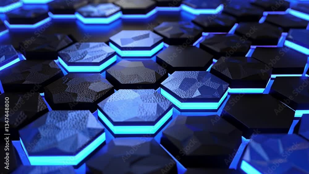 Poster modern geometric design close up of futuristic hexagonal pattern with textured surfaces illuminated 