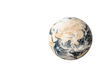 Textured planet Earth showing Asia, cut out transparent