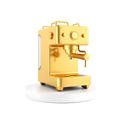 Gold espresso coffee machine isolated on white background. Minimal design art. 3d illustration. Generative AI