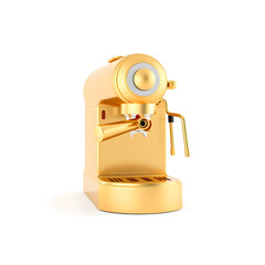 Gold espresso coffee machine isolated on white background. Minimal design art. 3d illustration. Generative AI