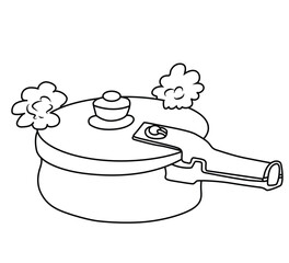 Cute cartoon hand drawn vector pressure cooker coloring page.