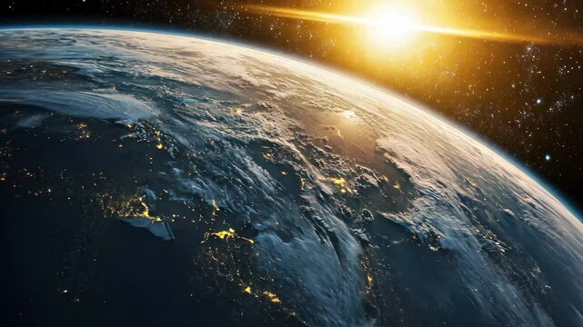 Space journey across the solar system from Jupiter towards Earth during a stunning sunrise, A space travel in our solar system from Jupiter to Earth