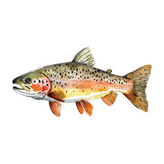 Fish with a brown and orange color. It is a rainbow trout. The fish is swimming in the water.