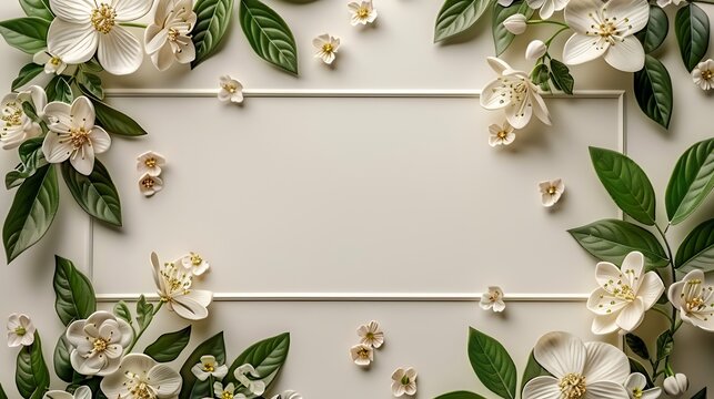 Soft white wedding invitation card delicate floral accents elegant gold details and spacious copy area for personalized text