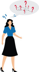 Businesswoman with speech bubble question mark symbol, Asking business question to find answer or solution