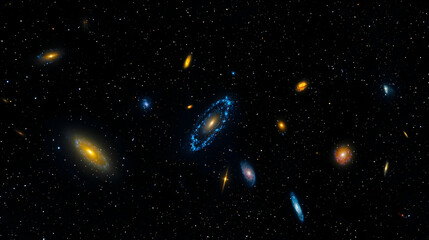 Multicolored Galaxies In Deep Space