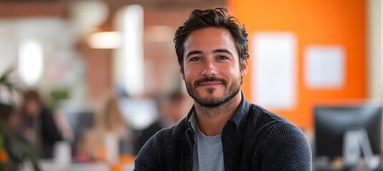 Obraz premium An AI specialist coding in a tech startup office, with room for a banner