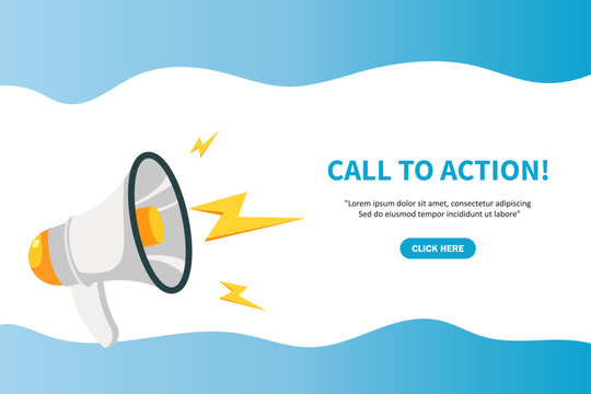 Call to action, banner with megaphone. Call to action speech bubble banner. Vector illustration for retail shopping online marketing template, banner, poster, and background.