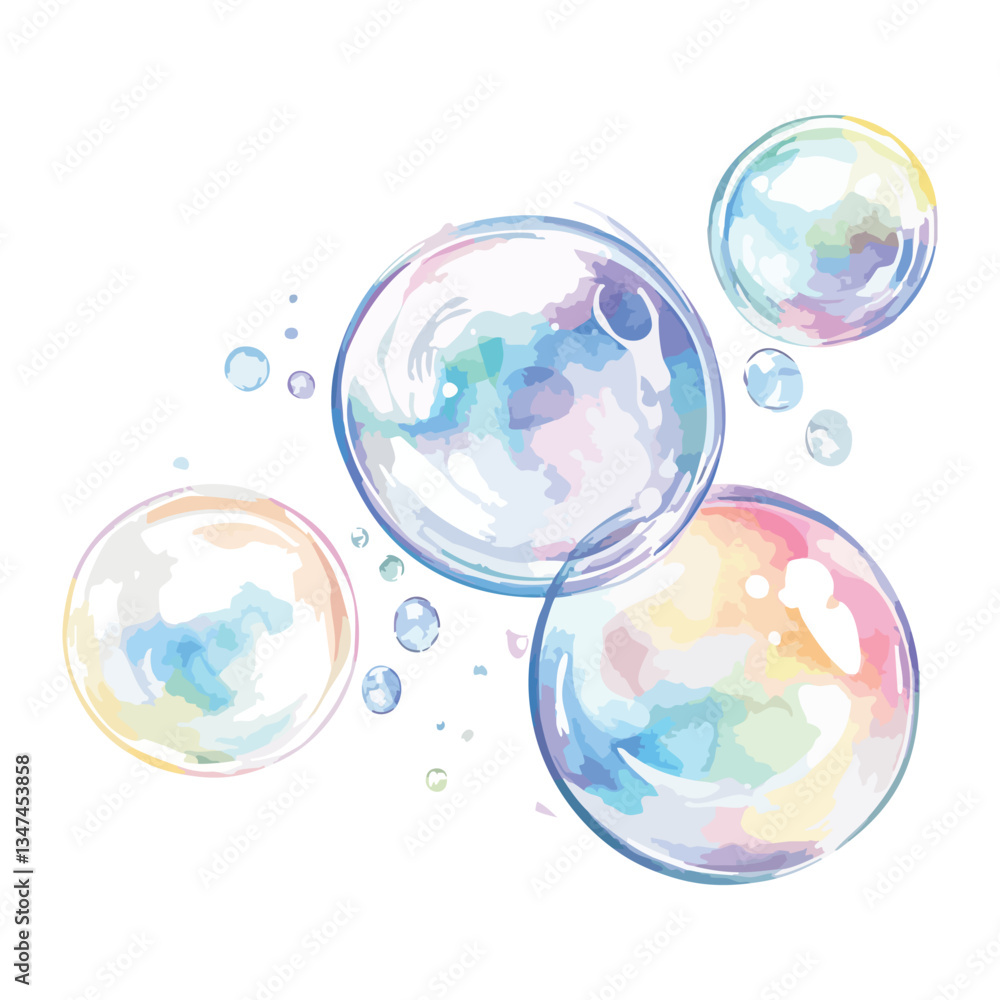Aufkleber drawing of four different colored bubbles. the bubbles are all different sizes.