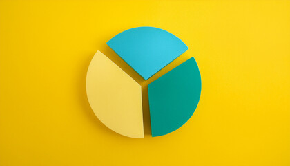 Top view pie chart with 3 segments, perfect for visual data representation and infographic use.