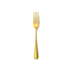 Gold fork and spoon isolated on white background. Minimal design art. 3d illustration. Generative AI