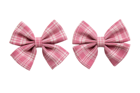Two plaid pink bows, delicate design elements ,cut out transparent