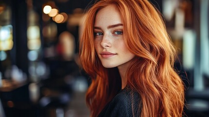 Fototapeta premium Portrait of a Redhead Woman with Long Wavy Hair