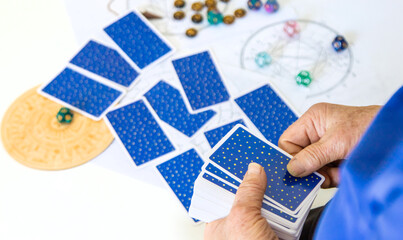 Astrology and fortune telling old fortune teller. Selective focus.