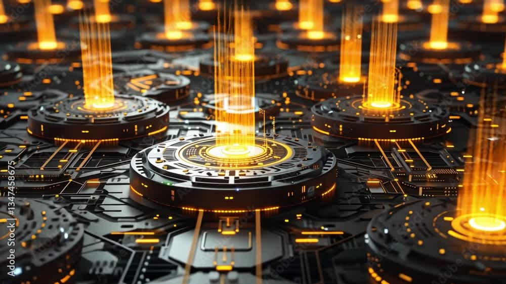 Poster futuristic technology design with glowing circuits and vibrant data streams creates abstract digital