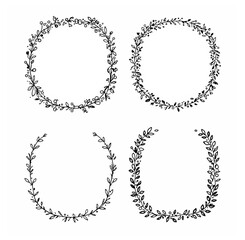 Set of round frames with flowers, set of round frames