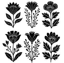 Seamless floral pattern, Black and white flowers, set of black and white flowers