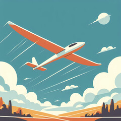 Flat vector illustration of a lightweight glider soaring in the sky, simple aerodynamic design symbolizing freedom and flight.