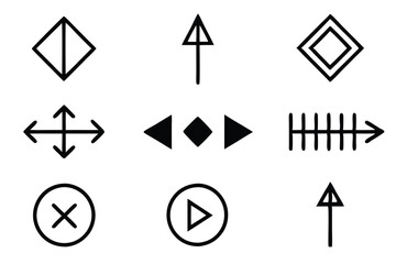 Set of Simple Black Line Art Navigation Icons