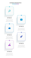 Vertical progress bar featuring 5 arrow-shaped elements, symbolizing the five stages of business strategy and progression. Clean timeline infographic design template. Vector for mobile presentation.