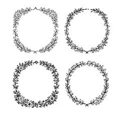 Set of round frames with flowers, set of round frames