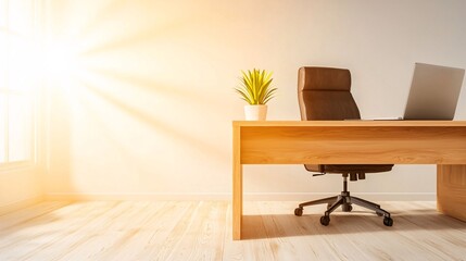 Modern Home Office Desk with Laptop and Sunlight