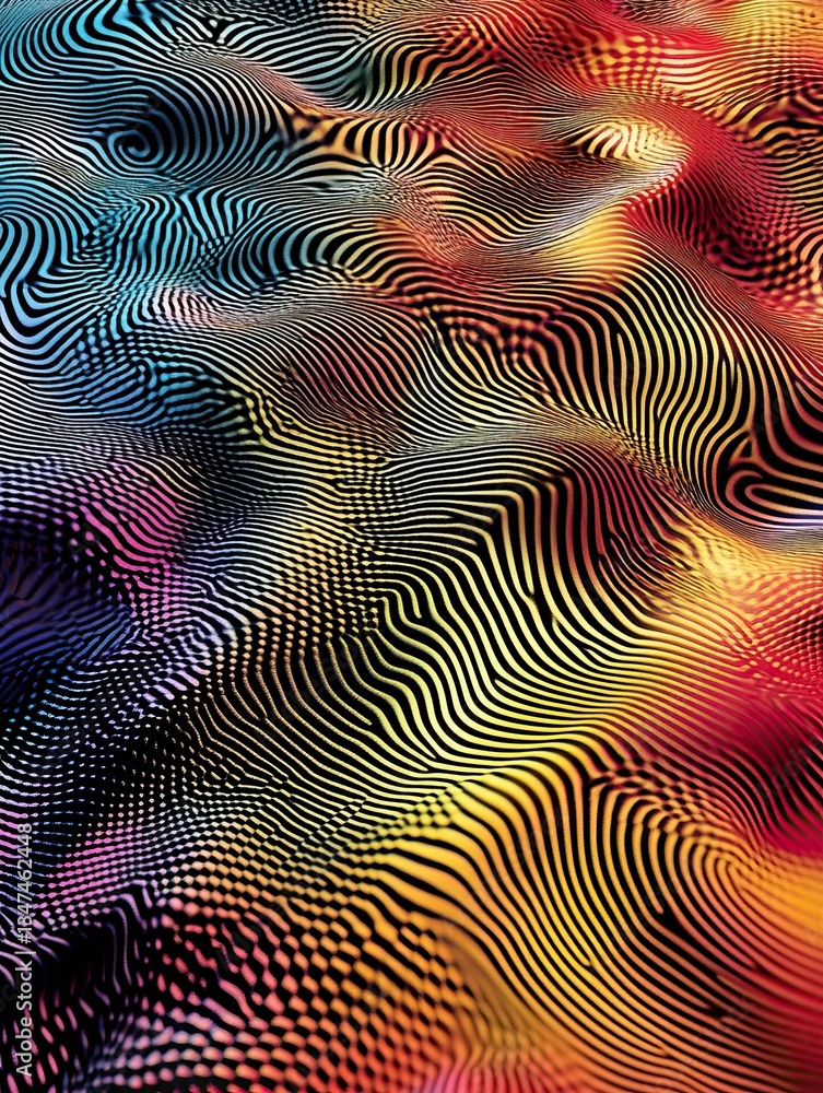 Aufkleber 3d abstract multicolor visualization. multicolored wavy lines.