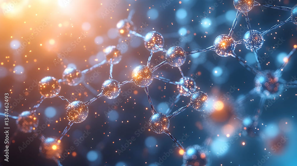 Sticker abstract scientific network of molecules and atoms with a subtle glowing effect on a soft medical gr