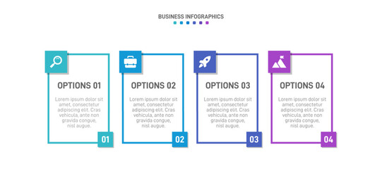 Horizontal progress bar featuring 4 arrow-shaped elements, symbolizing the four stages of business strategy and progression. Clean timeline infographic design template. Vector for presentation