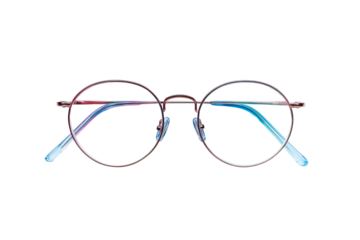 Round eye glasses, optical frames, vision correction, isolated object, cut out transparent