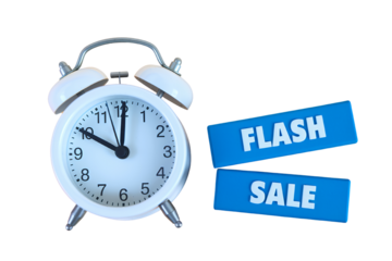 Bright Yellow Background with Alarm Clock and Sale Blocks