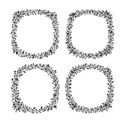 Set of round frames with flowers, set of round frames