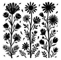 seamless floral pattern, Black and white flowers, set of black and white flowers