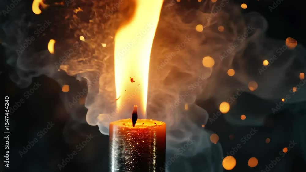 Poster macro shot capturing the intensity of a burning fuse emitting sparks against a black backdrop, a mac
